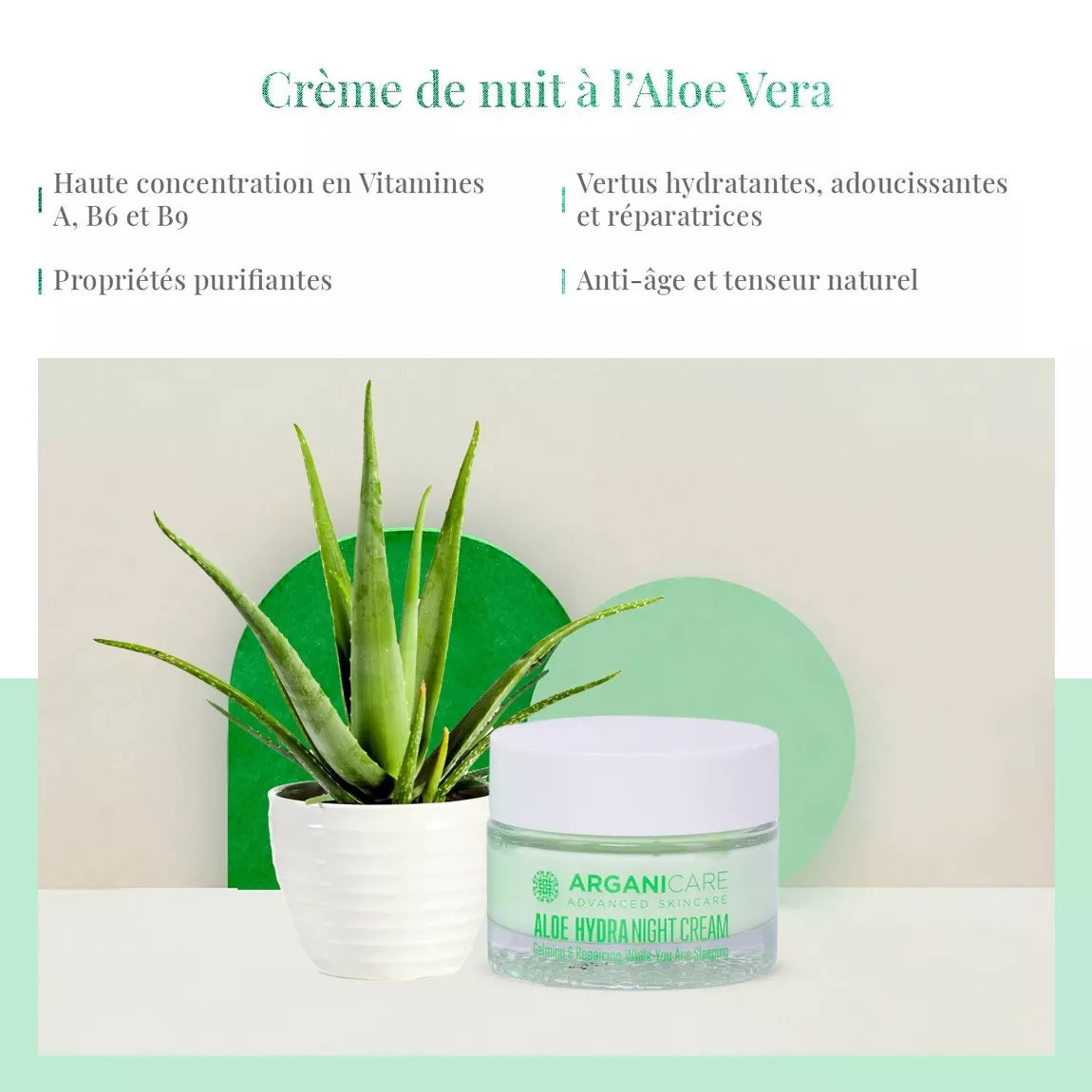 ARGANICARE Crème de nuit nourrissante et régénérante - Tous types de peaux - Aloe Vera